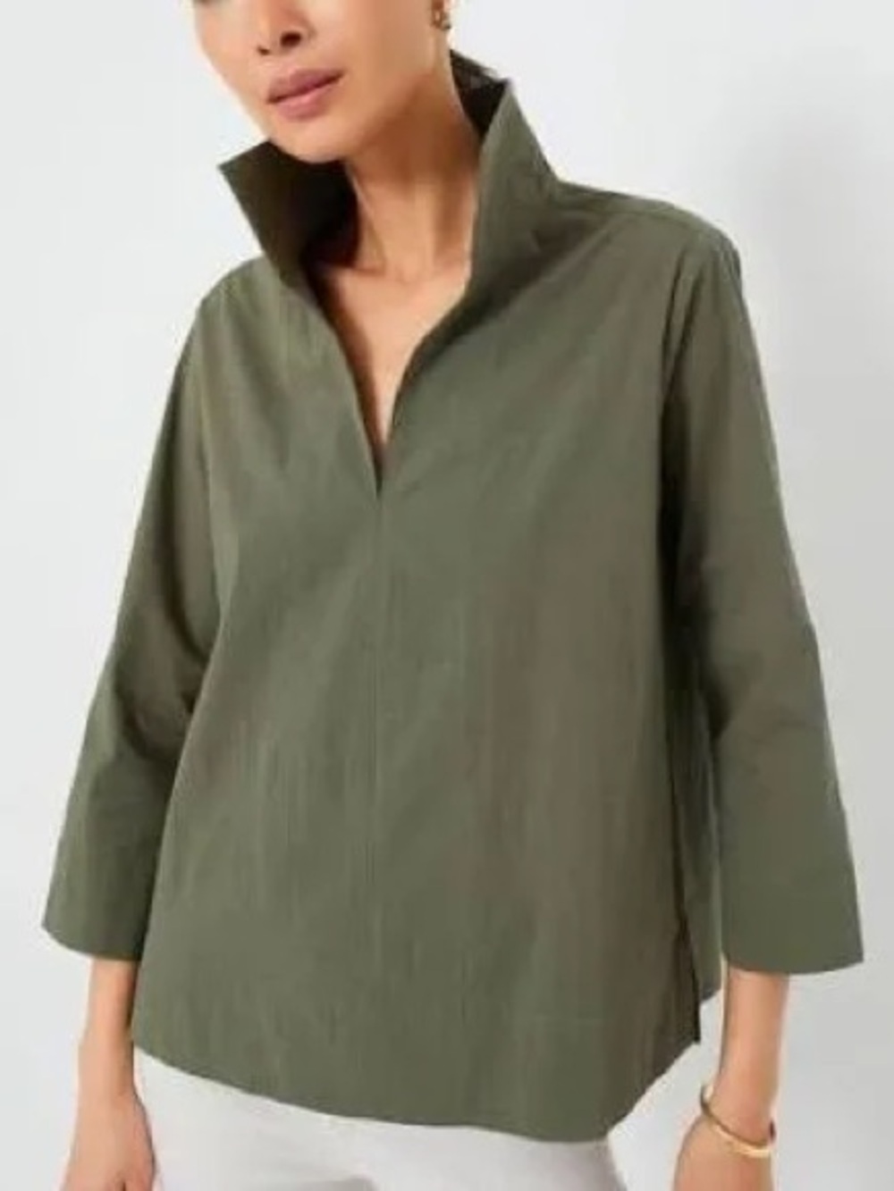 Tuckernuck Olive Green Split-Neck Popover Top L